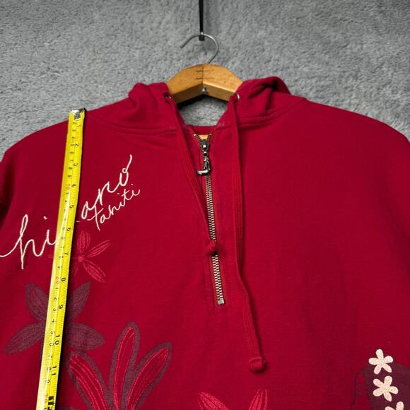 Vintage Hinano Tahiti Jacket Women's Medium Red Floral Island Girl Quarter Zip - Picture 3 of 13